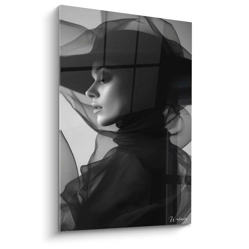 Tableau Femme au voile noir et gris - Voile de mystère - Edition Visage noir et blanc