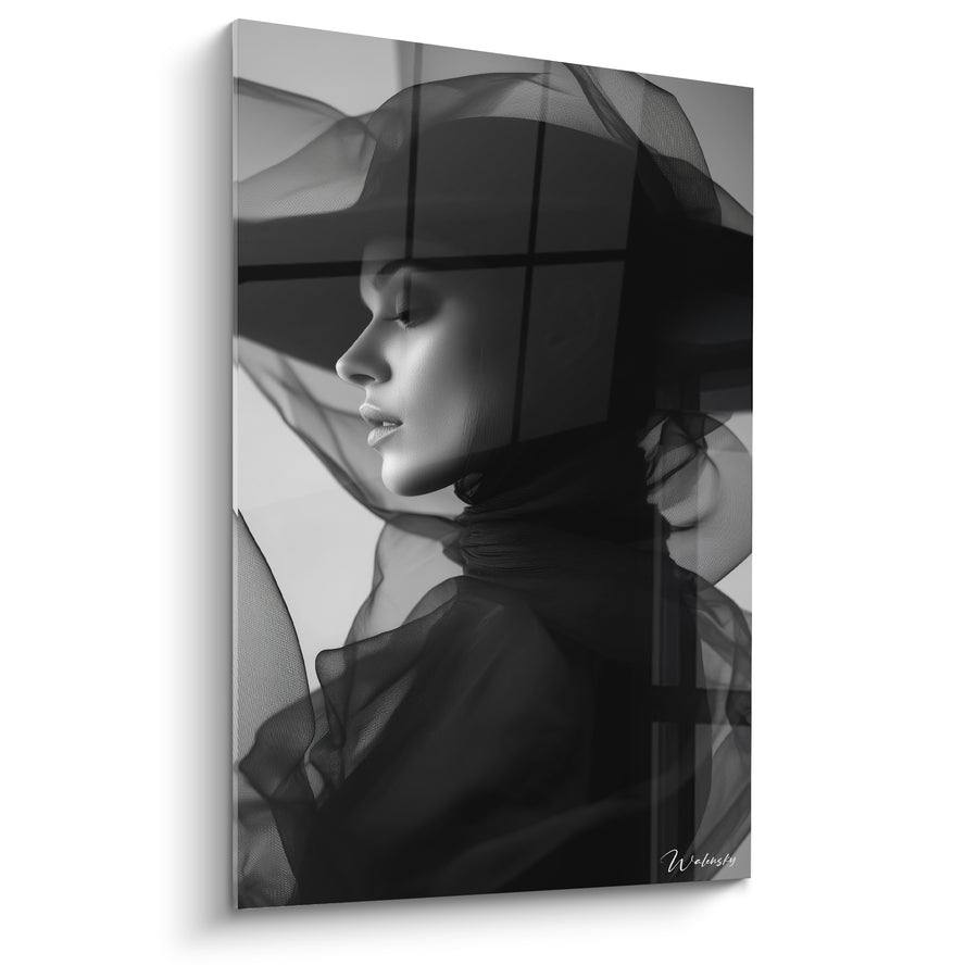 Tableau Femme au voile noir et gris - Voile de mystère - Edition Visage noir et blanc