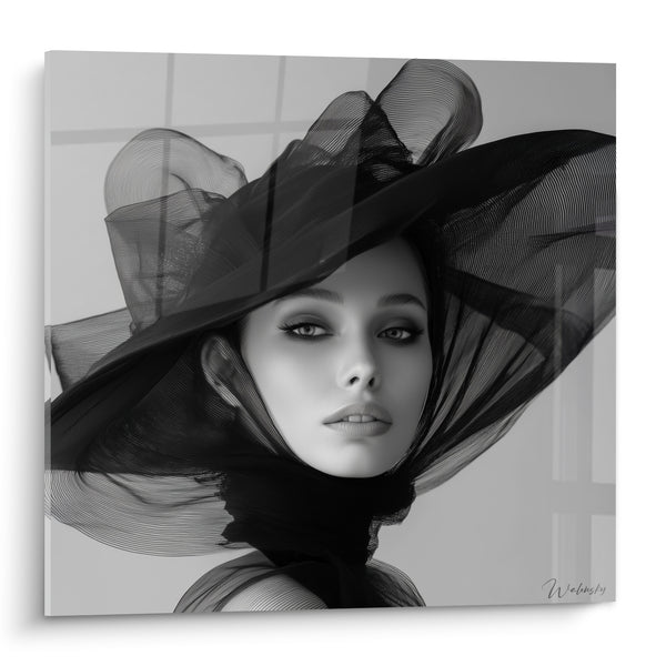 Painting Tulle Hat Black and Gray Knot Vaporous - Emerald Green Gaze - Black and White Face Edition
