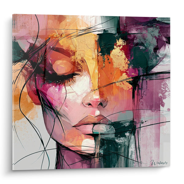 Tableau Portrait féminin aux touches ocre et prune - Pensée fragmentée - Edition Visage