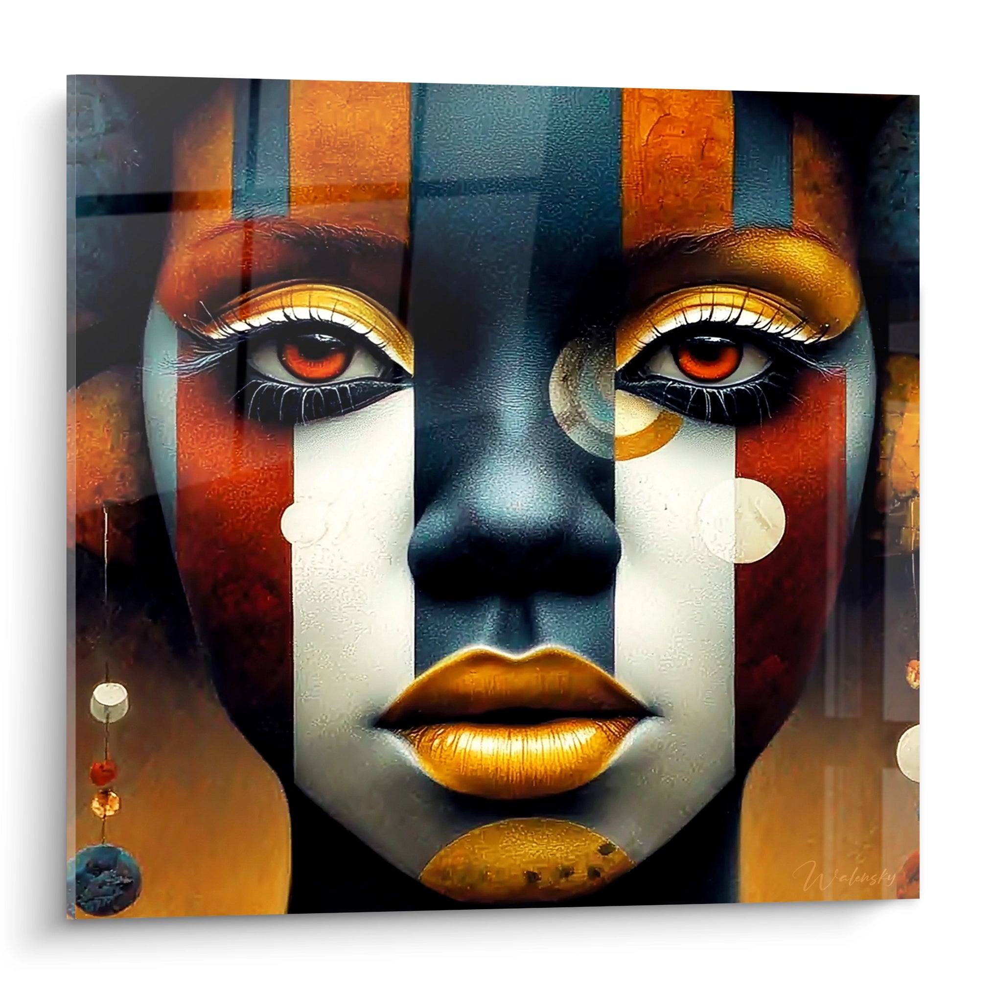 Tableau mural visage peint africain de Walensky avec des couleurs vives et des motifs captivants