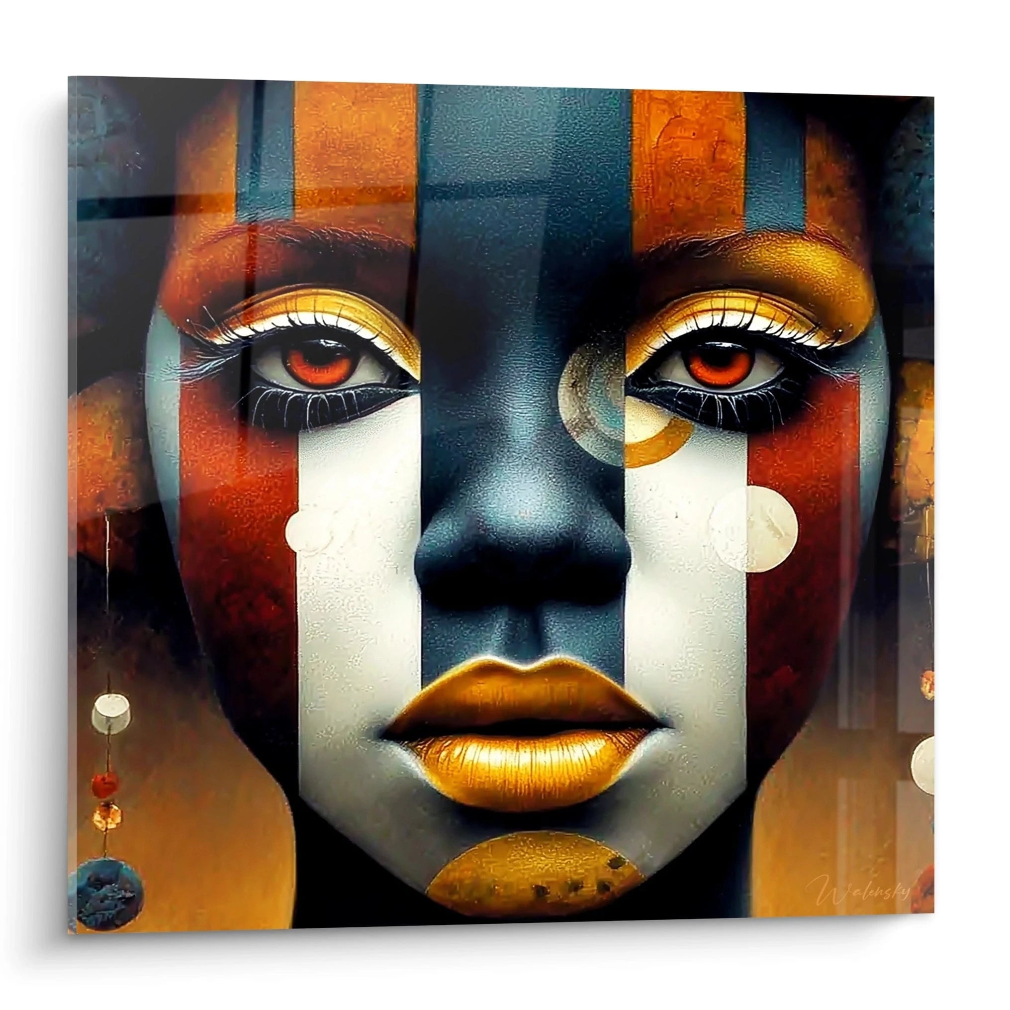 Tableau mural visage peint africain de Walensky avec des couleurs vives et des motifs captivants