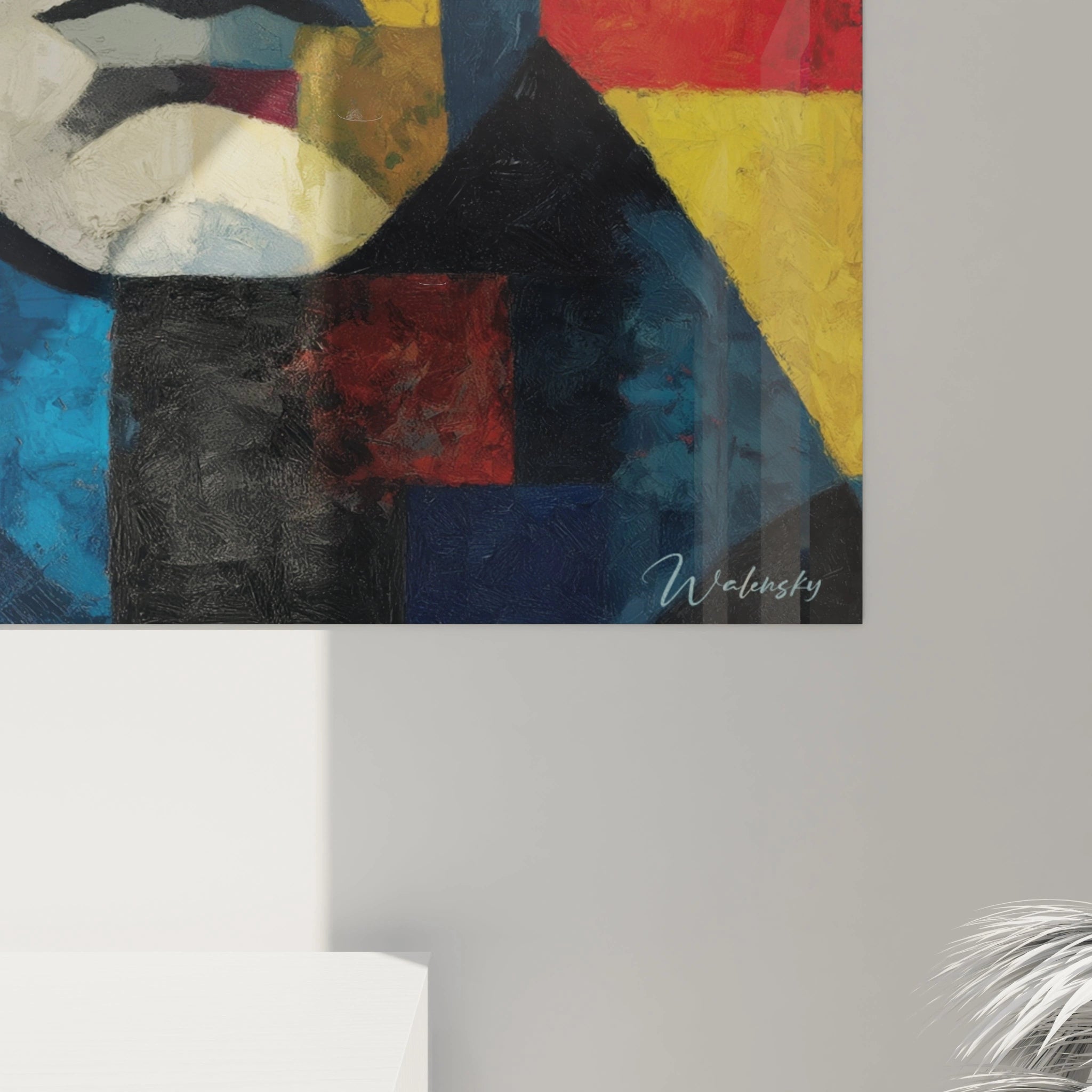 Tableau mural Walensky aux couleurs vives et formes geometriques avec un visage partiel abstrait tableau mural visage expressif