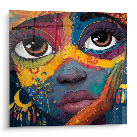 Wandbild afrikanisches Gesicht modern mit lebendigen Farben und einzigartigen künstlerischen Stilen von Walensky
