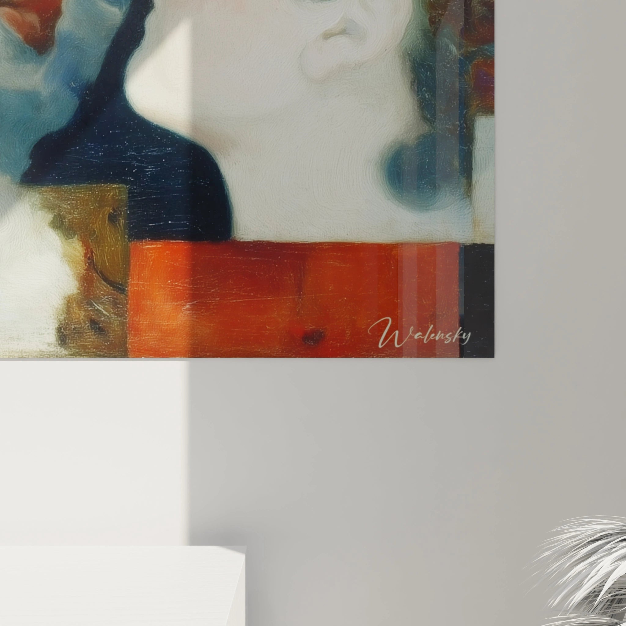 Tableau mural Walensky présentant un portrait abstrait surréaliste en rouge et bleu avec signature tableau dadaïsme original