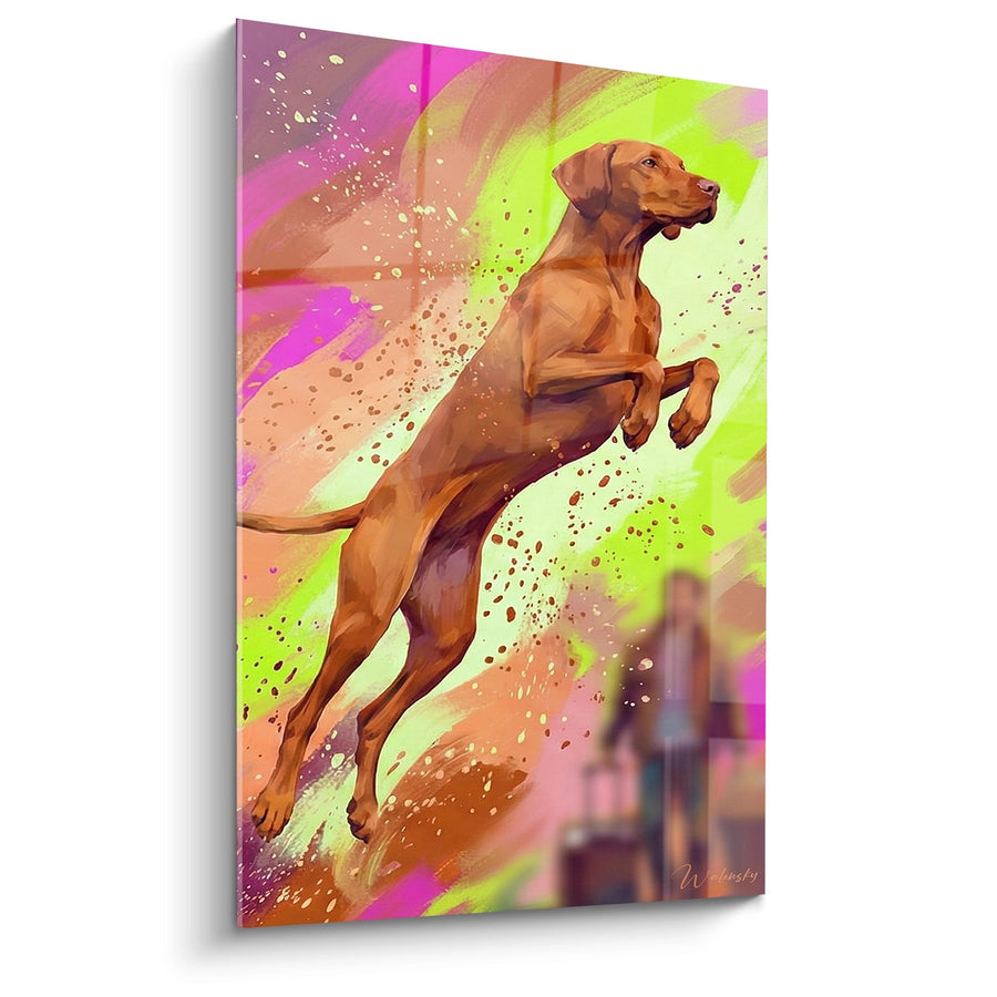 Tableau Chien Bondissant aux Éclats Colorés - Explosion d'Énergie - Edition Vizsla