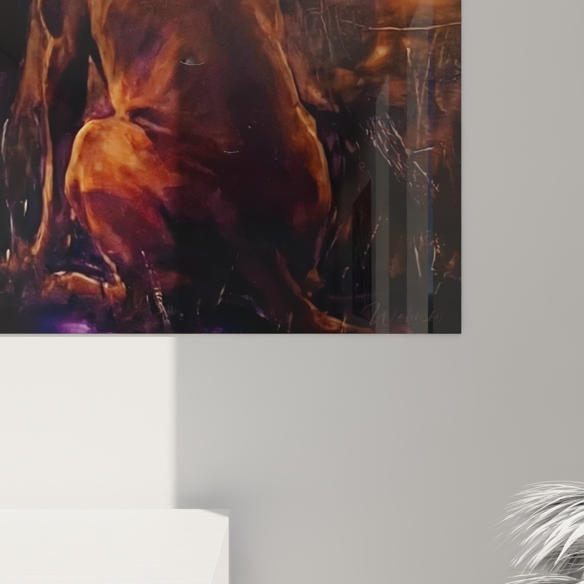 tableau mural vizsla et bottes composition artistique tons ocres violets harmonie chromatique