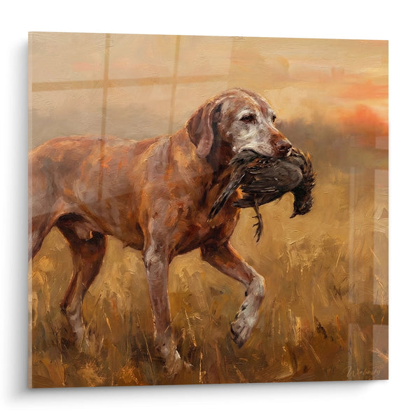 Cuadro de Perro de Caza con Presa en Pradera Dorada - Instinto Salvaje - Edición Vizsla