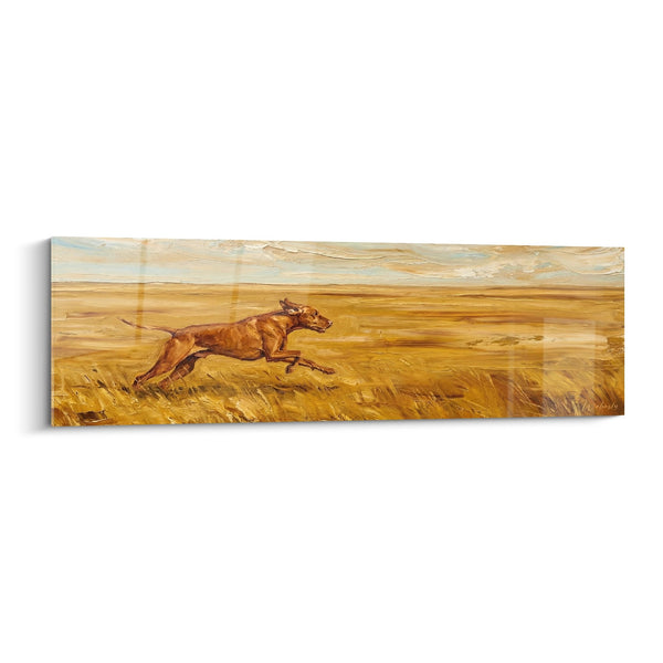 Cuadro de Perro Rojo Corriendo en la Pradera Dorada - Impulso Salvaje - Edición Vizsla