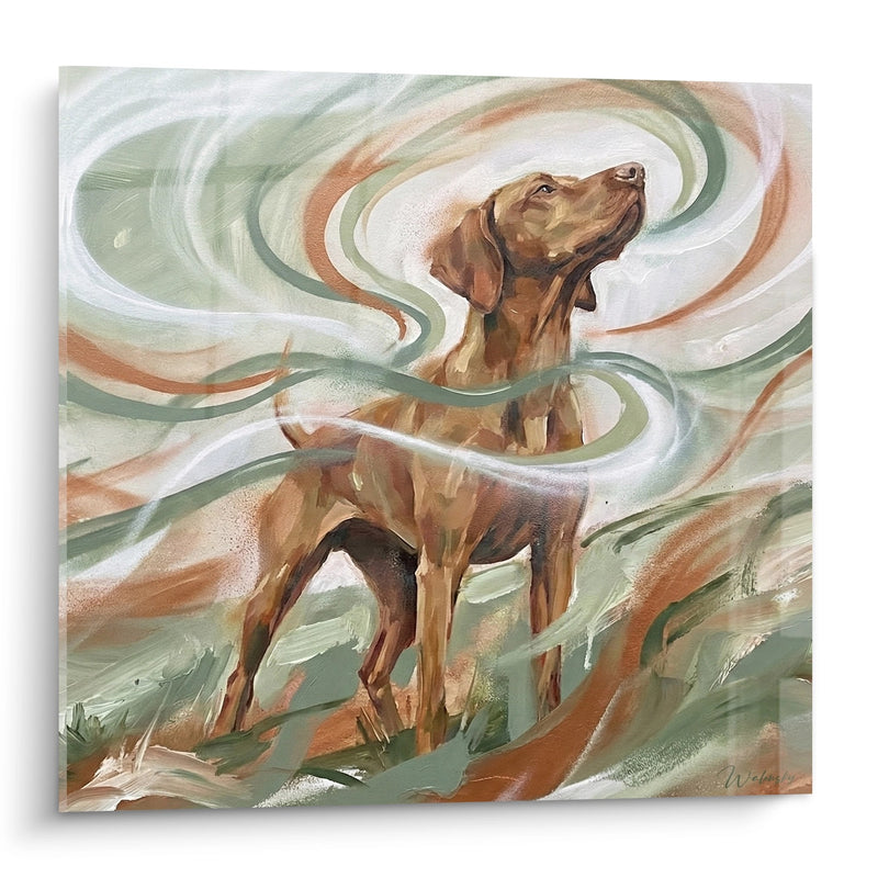 Hundegemälde Brauner Hund in Bewegung in Farbigem Wirbel - Dynamischer Schwung - Vizsla Edition