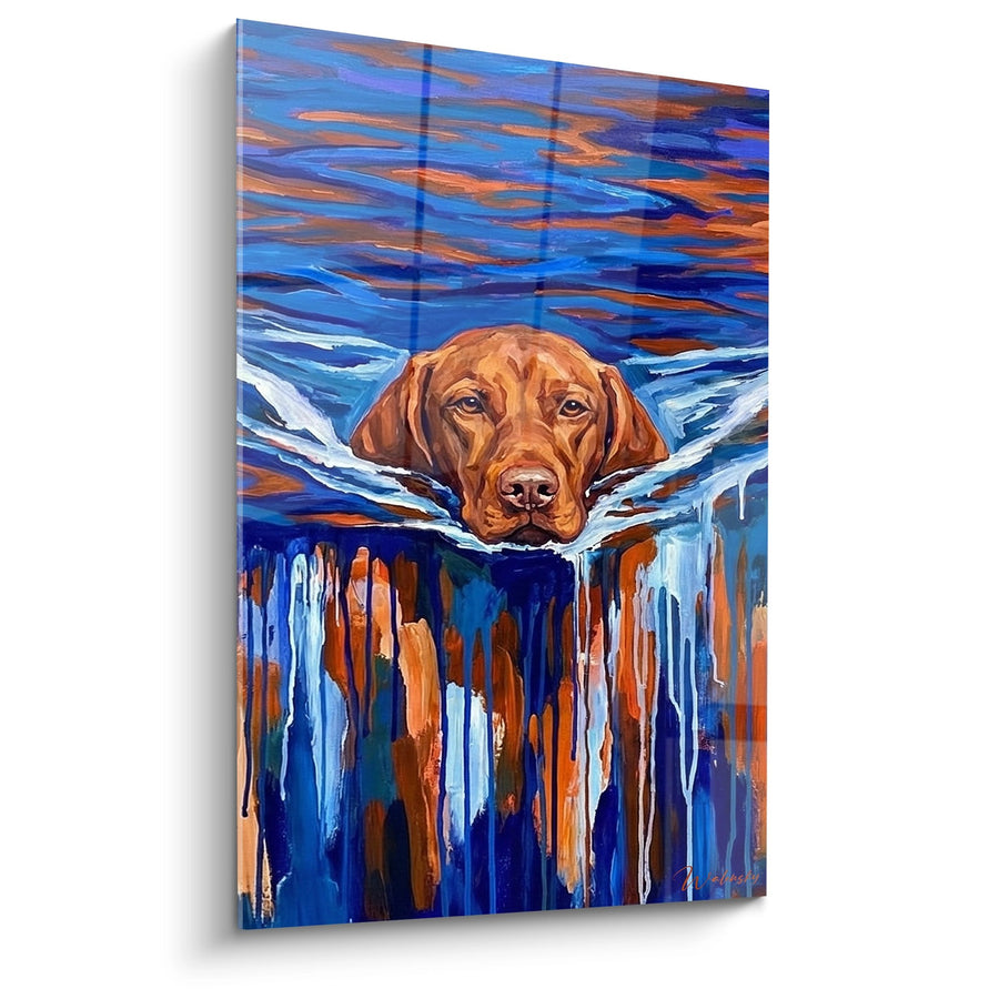 Tableau Chien Vizsla Nageant dans l'Eau Bleue - Ondulations Artistiques - Edition Vizsla