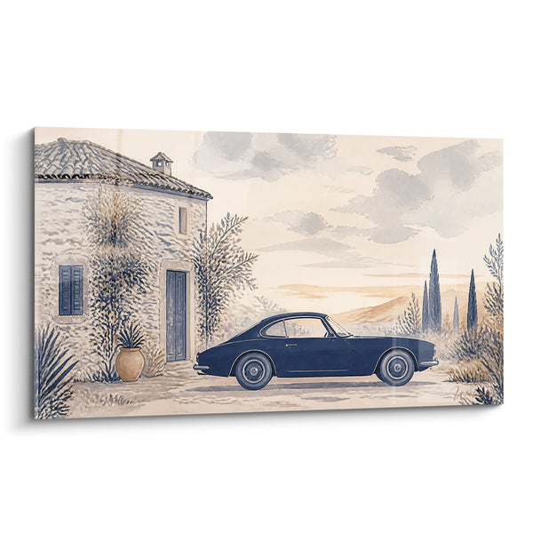 Tableau Coupé bleu marine devant un mas provençal - Halte provençale - Edition voiture