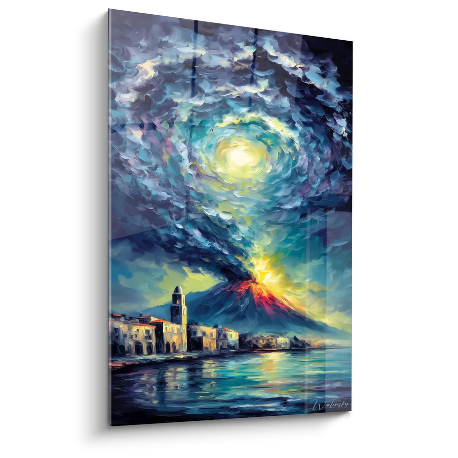 Tableau Volcan en Éruption avec Vortex Céleste - Tempête de Lumière - édition Volcan