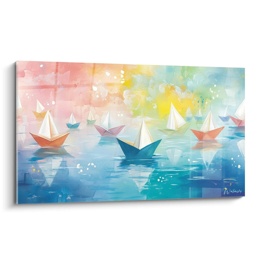 Tableau Voyage Origami Bleu - édition multicolore abstrait