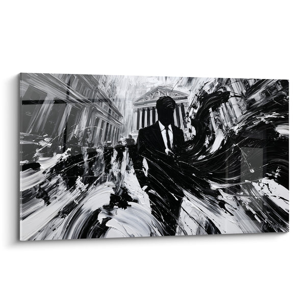Painting Business Man in Black and White Suit - Walking Towards Power - Wall Street Edition