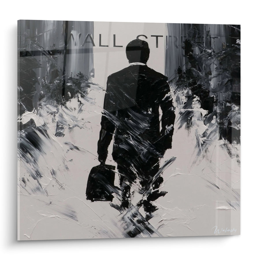 Tableau Homme d'affaires noir et blanc mallette - Marche solitaire - Edition Wall street