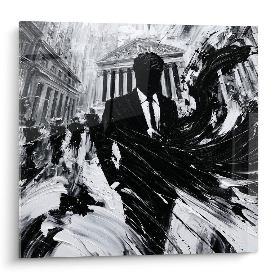Tableau Homme d'affaires en costume noir et blanc - Tempête financière - Edition Wall street