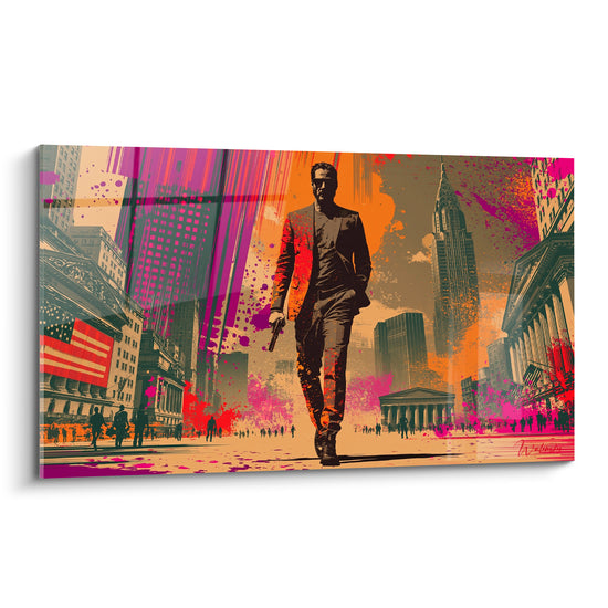 Tableau Homme en costume arme rue urbaine - Instant de tension - Edition Wall street