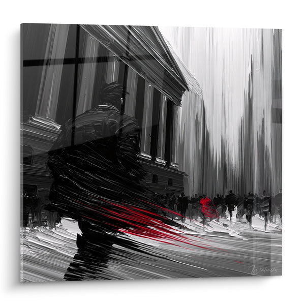 Tableau Silhouette noire et rouge dans une rue financière - Course effrénée - Edition Wall street
