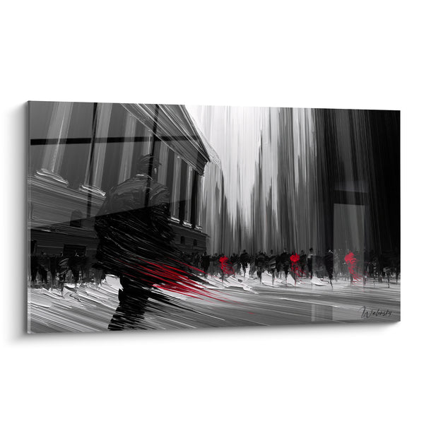 Tableau Silhouette pressée façade grise touches rouges - Course financière - Edition Wall street