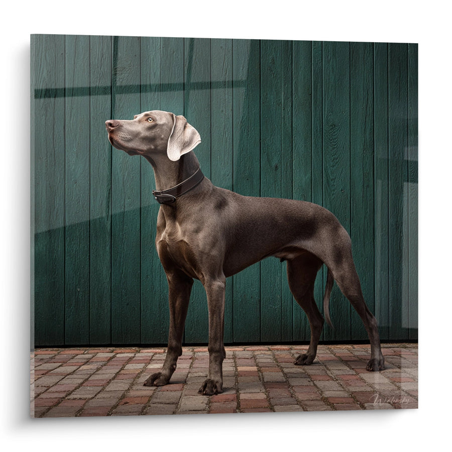 Tableau Weimaraner Gris en Pose Majestueuse sur Pavés - Portrait Canin Aristocratique - Edition Weimaraner