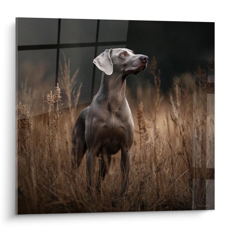 Tableau Chien Gris dans Herbes Dorées - Portrait Élégant - Edition Weimaraner