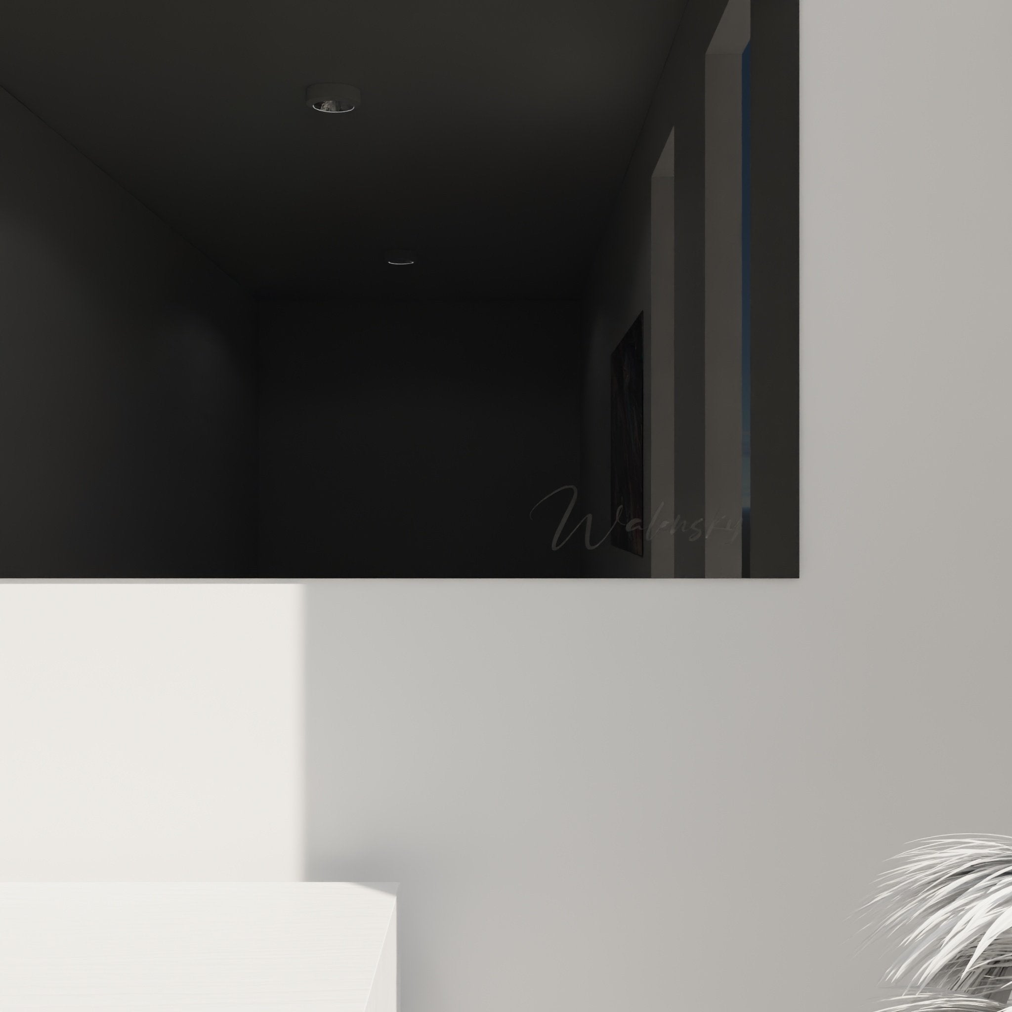 Vue d'ensemble du tableau portrait Weimaraner monochrome dans intérieur contemporain élégant