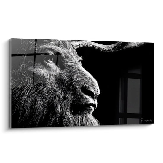 Tableau lion noir et blanc portrait majestueux style photographique décoration murale moderne Mokele-mbembe