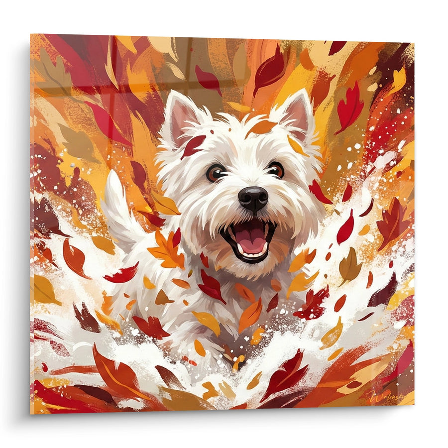 Tableau Terrier Blanc dans Tourbillon de Feuilles Automnales - Éclat d'Automne - Edition West Highland White Terrier