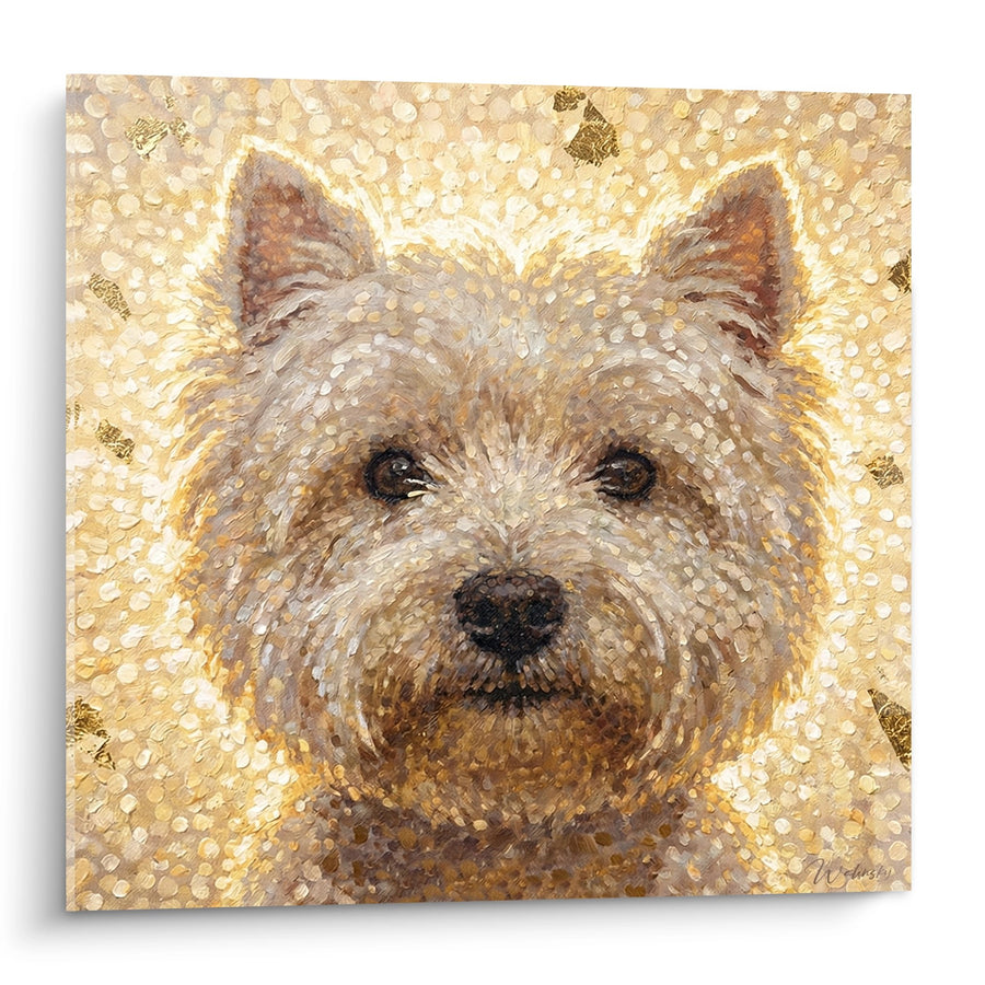 Tableau Terrier aux Tons Dorés et Reflets Nacrés - Magie Hivernale - Edition West Highland White Terrier