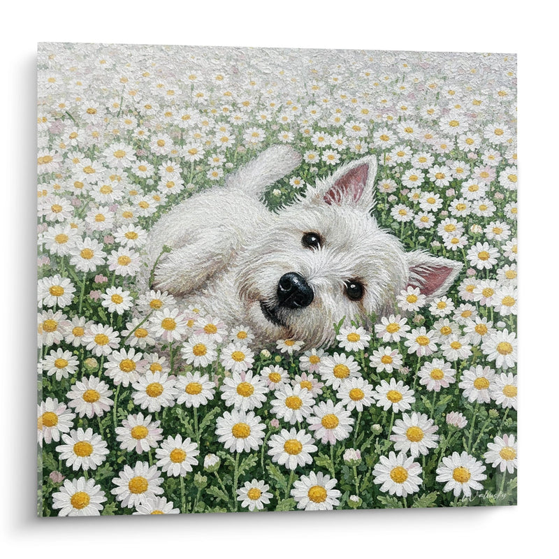 Gemälde West Highland White Terrier in einem Gänseblümchenfeld - Sanfter Frühling - West Highland White Terrier Edition