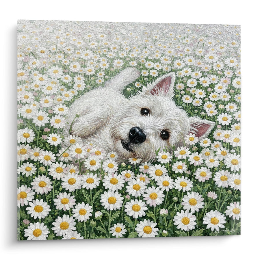Tableau West Highland White Terrier dans un Champ de Marguerites - Douceur Printanière - Edition West Highland White Terrier
