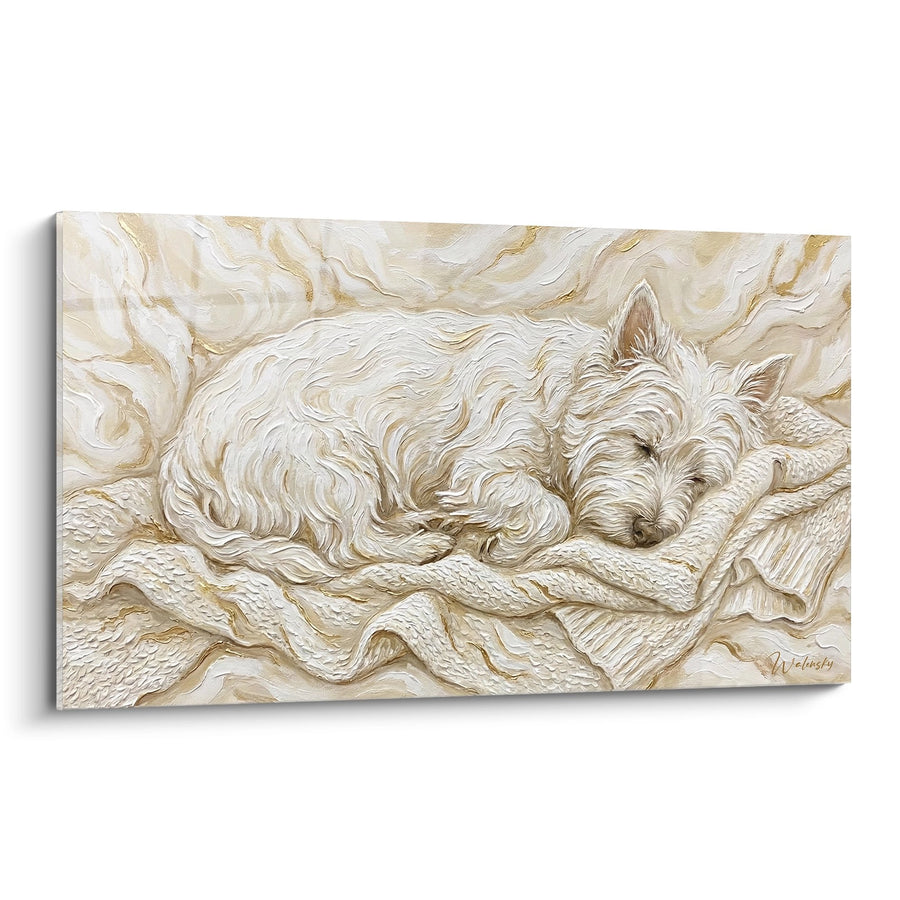 Tableau Chien Endormi aux Tons Dorés - Sérénité Paisible - Edition West Highland White Terrier