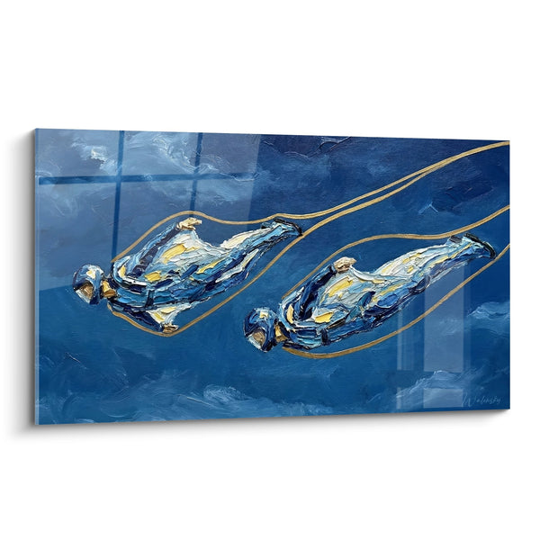 Skydiving Voltigeurs Canvas on Ocean Blue Background - Aerial Freedom - Wingsuit Edition