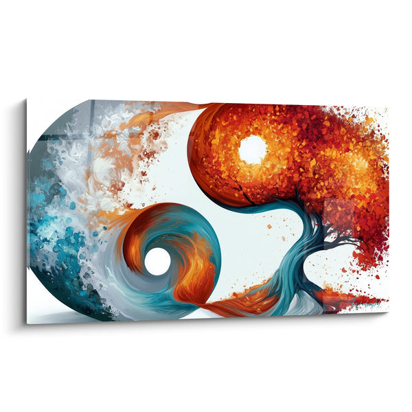 Tableau Arbre symbole aux tourbillons bleu et orange - Danse des éléments - Edition Yin Yang