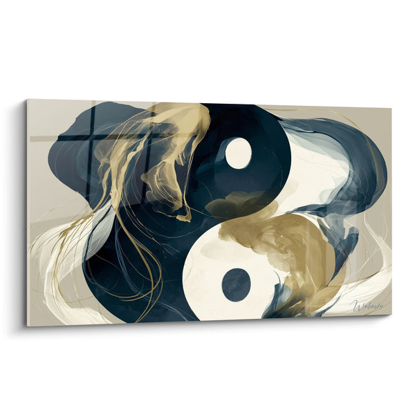 Tableau Symbole bleu marine et doré aux volutes fluides - Harmonie fluide - Edition Yin Yang