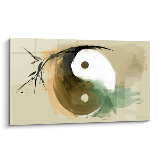 Tableau Symbole brun et vert aux touches de bambou - Équilibre intérieur - Edition Yin Yang