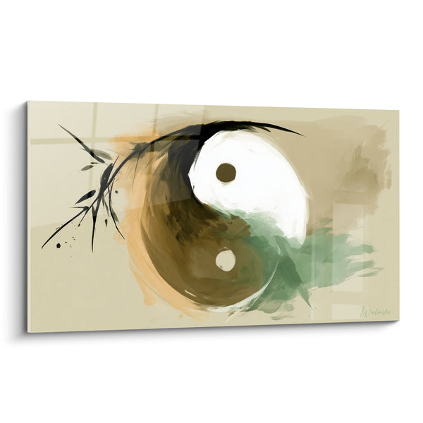 Tableau Symbole brun et vert aux touches de bambou - Équilibre intérieur - Edition Yin Yang