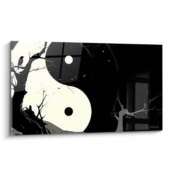 Tableau Symbole ivoire et noir aux branches nues - Veille nocturne - Edition Yin Yang
