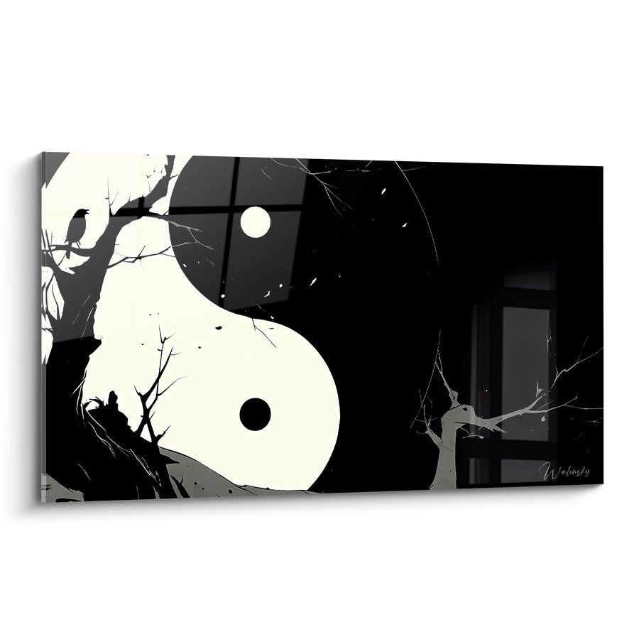 Tableau Symbole ivoire et noir aux branches nues - Veille nocturne - Edition Yin Yang