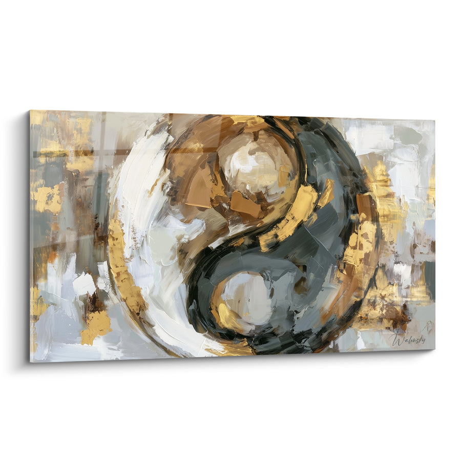 Tableau Symbole doré et anthracite aux empâtements dorés - Équilibre des contraires - Edition Yin Yang