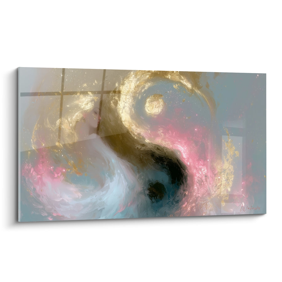 Tableau Symbole doré et rose aux volutes cosmiques - Équilibre céleste - Edition Yin Yang