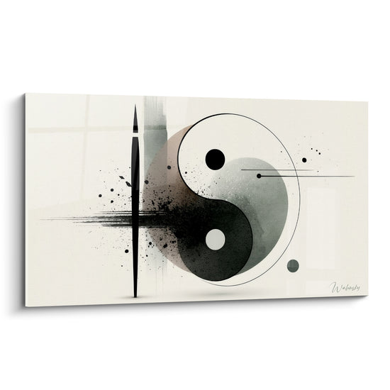Tableau Symbole gris et noir aux éclaboussures d'encre - Souffle méditatif - Edition Yin Yang