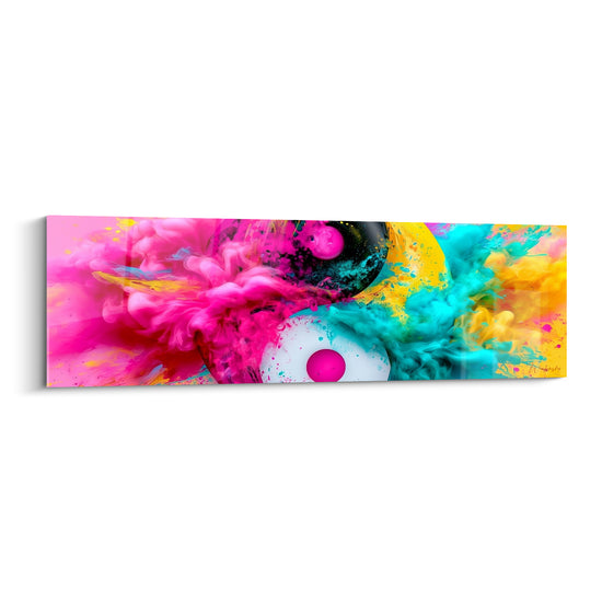 Tableau Yin yang explosion rose et turquoise - Déflagration chromatique - Edition Yin Yang