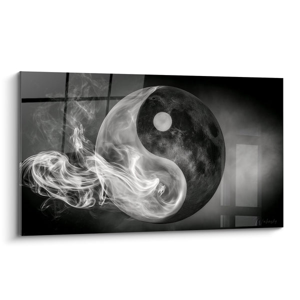 Tableau Symbole texturé noir et blanc en fumée - Souffle des contraires - Edition Yin Yang