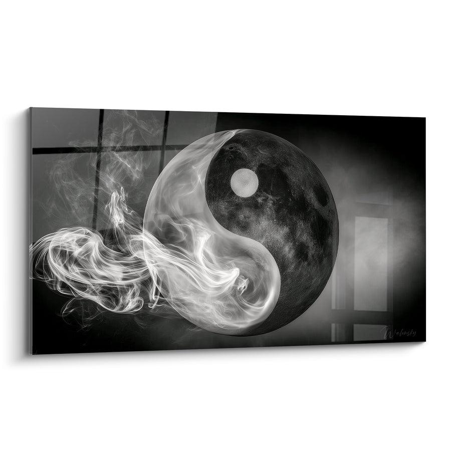 Tableau Symbole texturé noir et blanc en fumée - Souffle des contraires - Edition Yin Yang