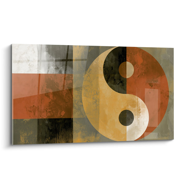Gemälde Symbol Terrakotta und Ocker mit verwitterten Quadranten - Geometrischer, erodierter Hintergrund - Yin Yang Edition