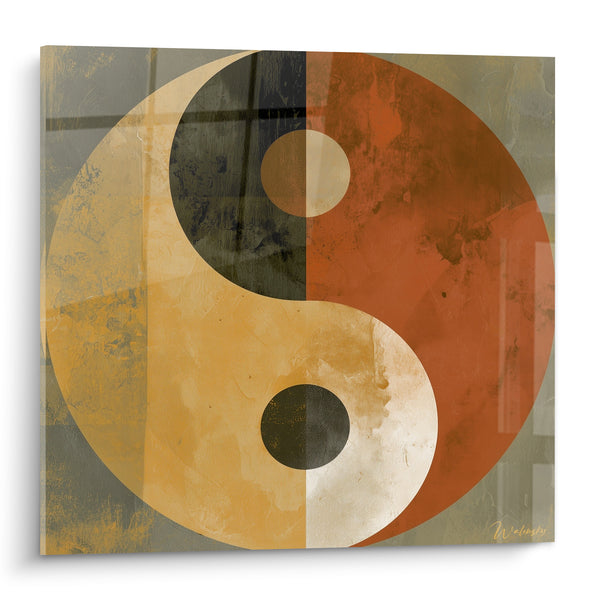 Tableau Symbole ocre et terracotta aux textures patinées - Équilibre retrouvé - Edition Yin Yang