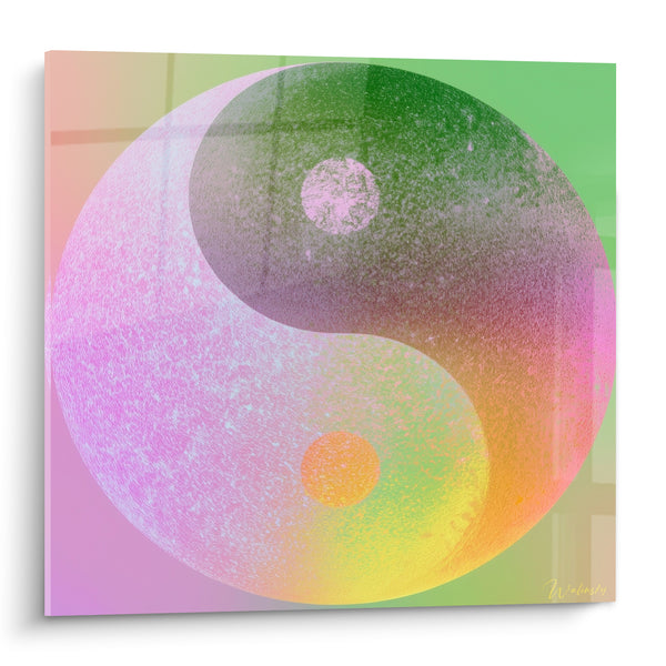 Tableau Symbole rose et vert texture granuleuse - Harmonie des contraires - Edition Yin Yang
