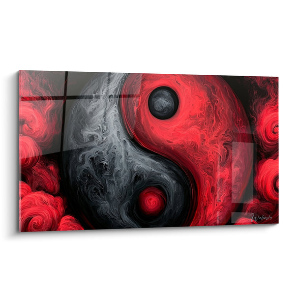 Tableau Symbole rouge et gris aux nuages tourbillonnants - Volutes de fumée ardente - Edition Yin Yang